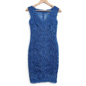 Tadashi shoji womens size 2 sheath dress lace brocade cobalt blue cocktail